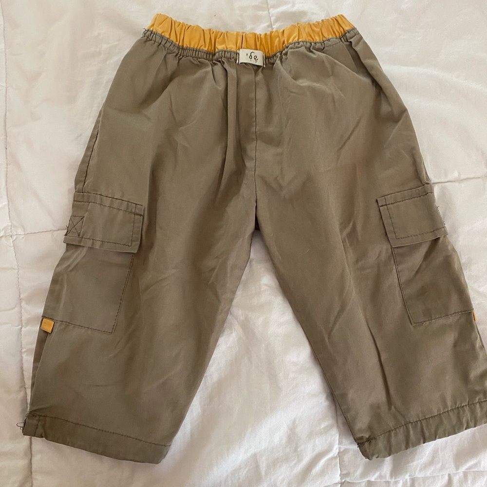Kids' Olive Cargo Pants with Yellow Waistband
